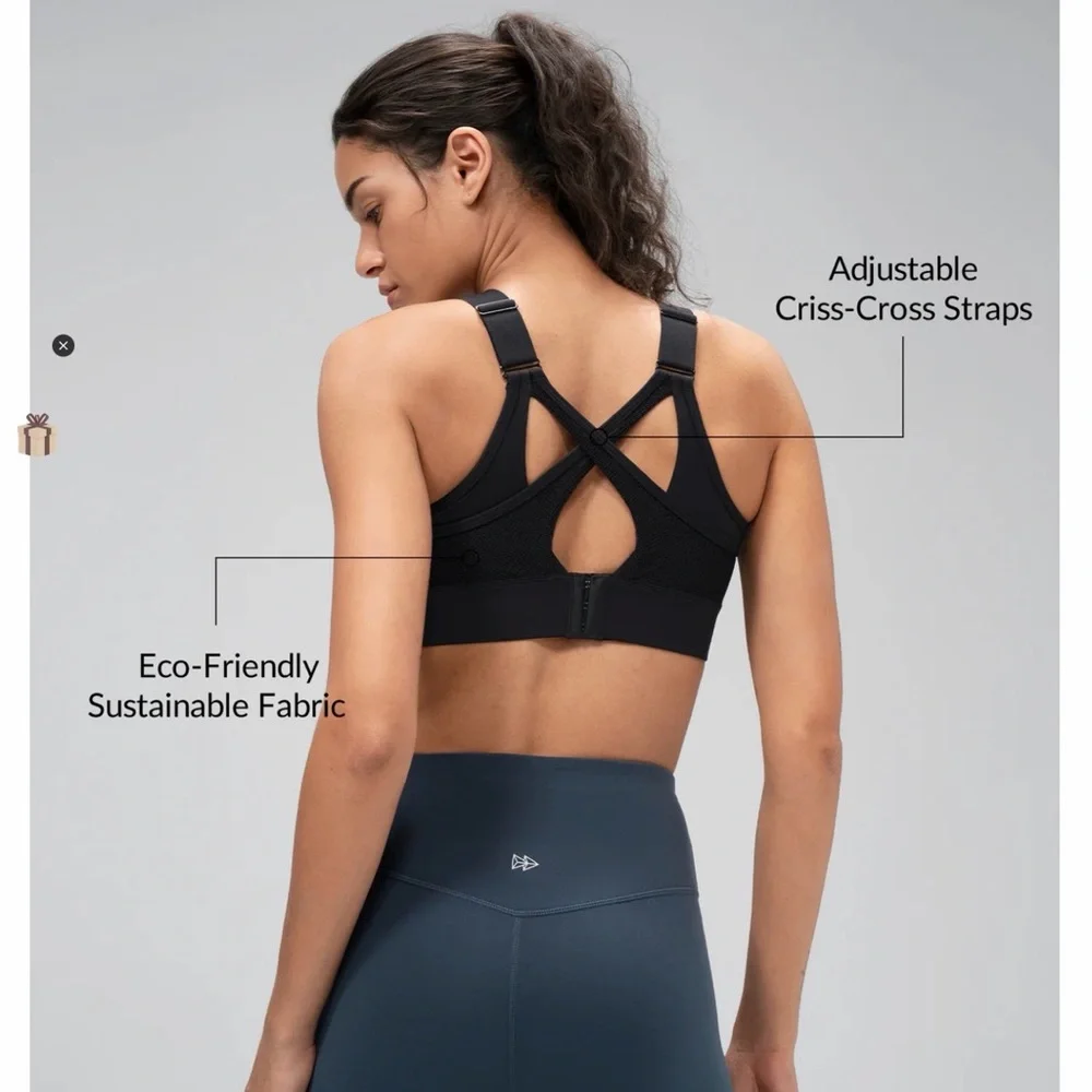 High impact Running Sleek Black Sports Bra by Yvette - Picture 4 of 7